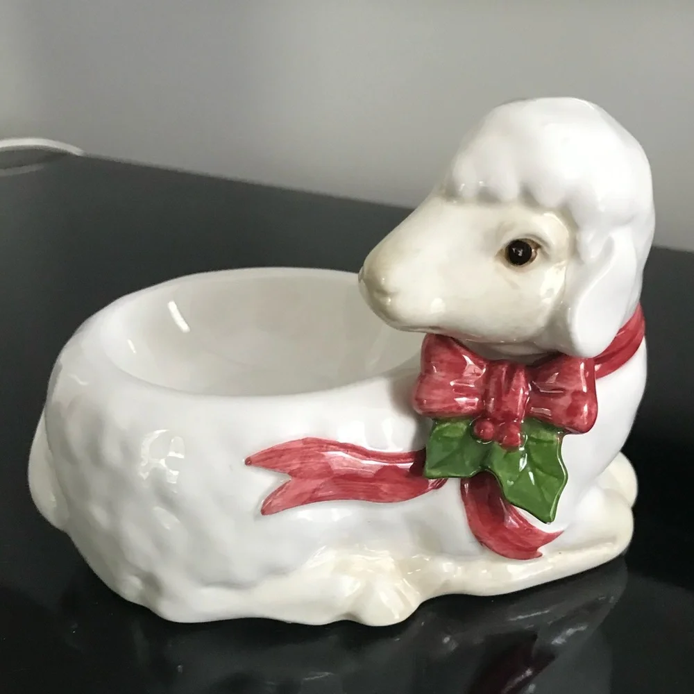 Vintage FITZ & FLOYD Christmas Lamb Votive Candleholder